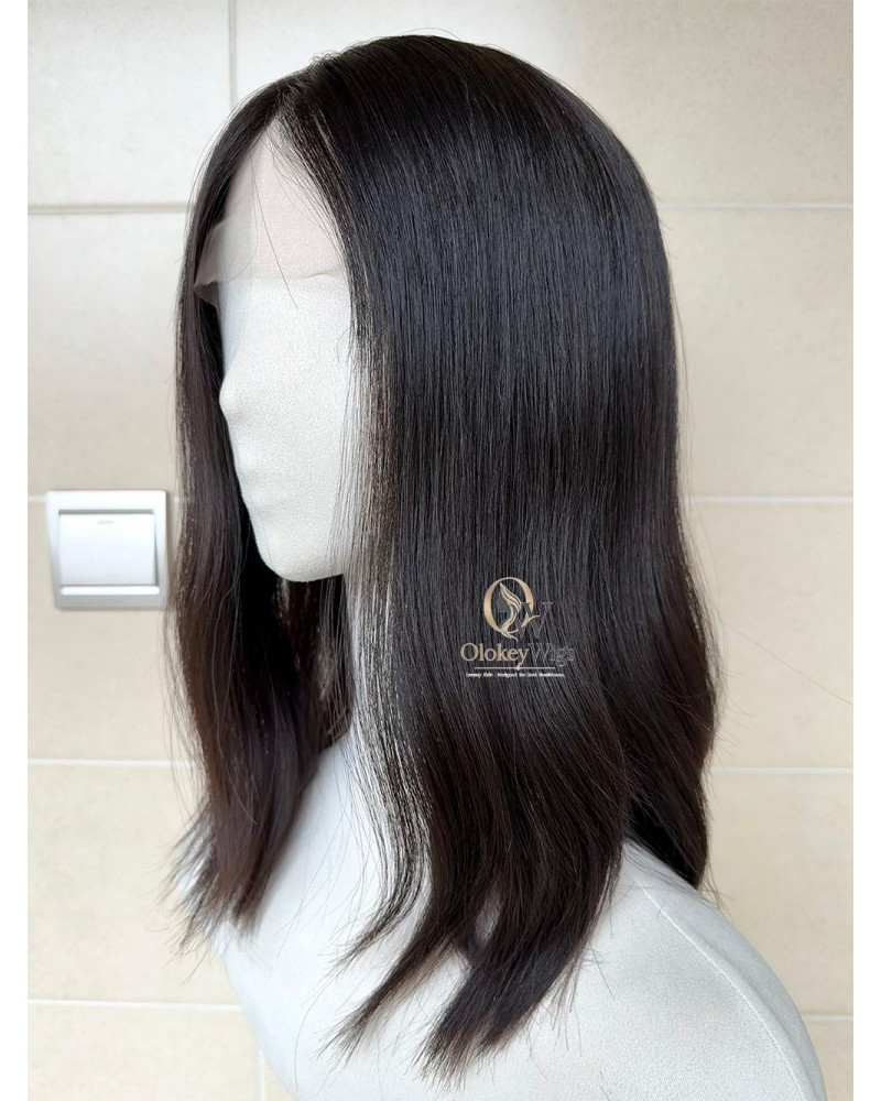 16 inch deep brunette Virgin Mongolian lace top luxury wig with natural hairline