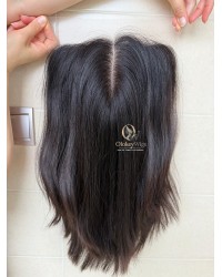 16 inch deep brunette Virgin Mongolian lace top luxury wig with natural hairline