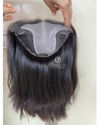 16 inch deep brunette Virgin Mongolian lace top luxury wig with natural hairline