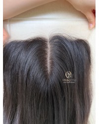 16 inch deep brunette Virgin Mongolian lace top luxury wig with natural hairline