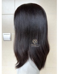 16 inch deep brunette Virgin Mongolian lace top luxury wig with natural hairline