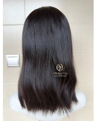 16 inch deep brunette Virgin Mongolian lace top luxury wig with natural hairline
