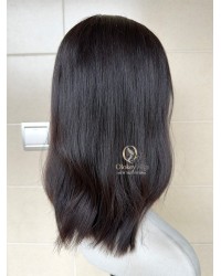 16 inch deep brunette Virgin Mongolian lace top luxury wig with natural hairline
