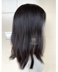 16 inch deep brunette Virgin Mongolian lace top luxury wig with natural hairline