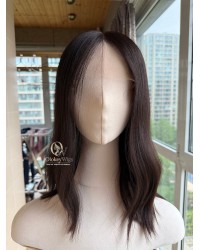 16 inch deep brunette Virgin Mongolian lace top luxury wig with natural hairline