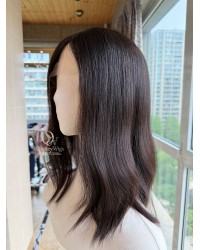 16 inch deep brunette Virgin Mongolian lace top luxury wig with natural hairline