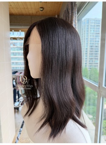 Studio Ready |16" New Lace Top Virgin Mongolian Hair Deep Brunette Luxury Wig