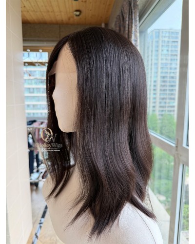 Studio Ready |16" New Lace Top Virgin Mongolian Hair Deep Brunette Luxury Wig
