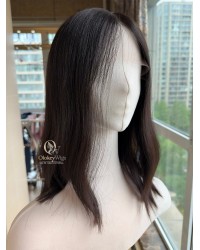 16 inch deep brunette Virgin Mongolian lace top luxury wig with natural hairline