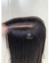 16 inch deep brunette Virgin Mongolian lace top luxury wig with natural hairline