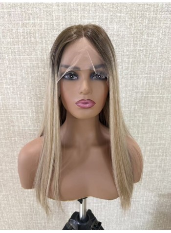 18" Balayage Ash-Rooted Champagne Blonde Lace Top Wig