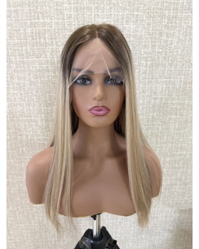 18" Balayage Ash-Rooted Champagne Blonde Lace Top Wig