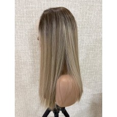 18" Balayage Ash-Rooted Champagne Blonde Lace Top Wig