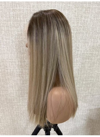 18" Balayage Ash-Rooted Champagne Blonde Lace Top Wig