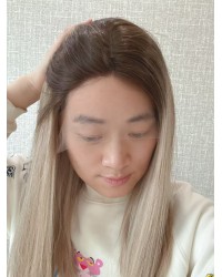18in Balayage Ash-Rooted Champagne Blonde Lace Top Wig 18" ash-rooted champagne blonde lace top wig with silk liner and natural hairline