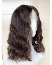 Studio Ready Virgin Brazilian Wave Hair Lace Top Wig Dark Brunette 18 Inch Lace Top Virgin Brazilian Wave Hair Natural Soft Dark Brunette Wig