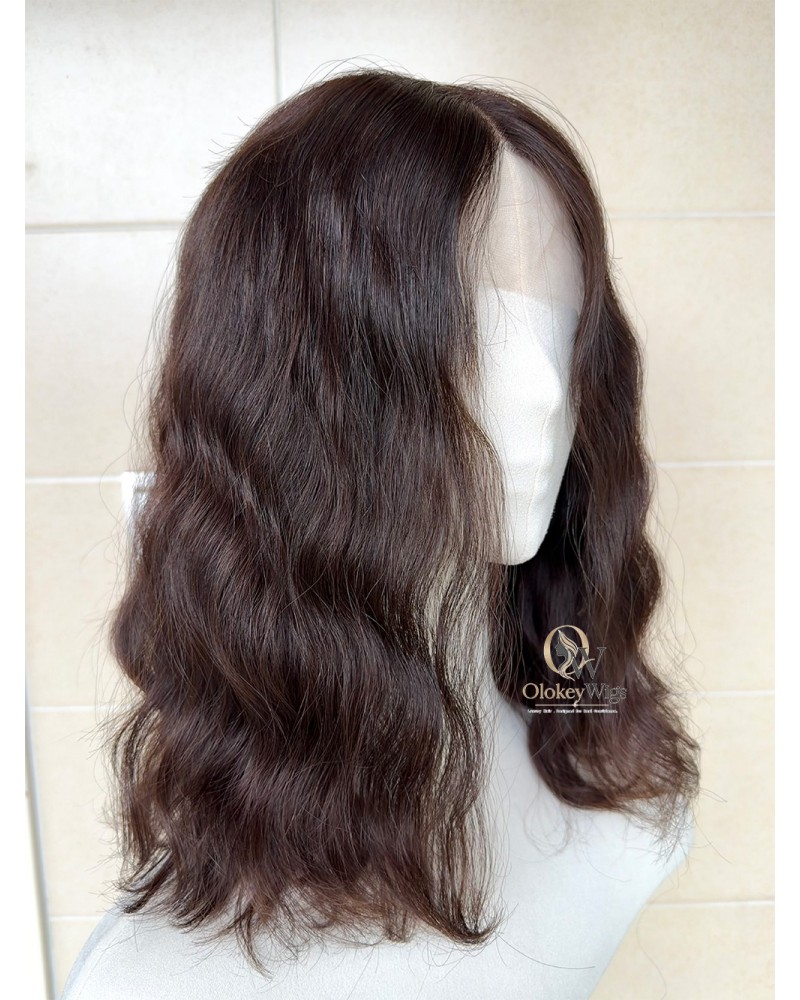 Studio Ready Virgin Brazilian Wave Hair Lace Top Wig Dark Brunette 18 Inch Lace Top Virgin Brazilian Wave Hair Natural Soft Dark Brunette Wig