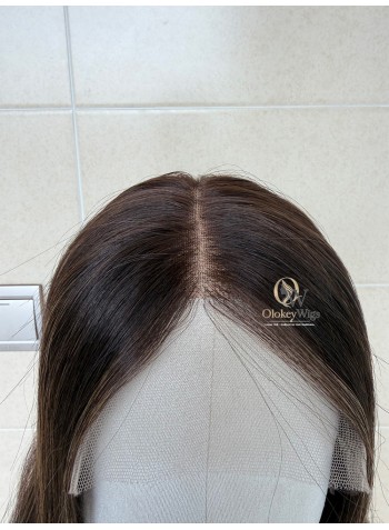 Studio Ready Lace Top Virgin European Mocha Ash Balayage Rooted Hair Wig