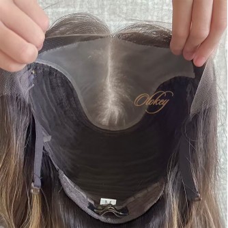 16" Luxury Lace Top Wig | Cool Espresso with Caramel Glow Highlights | 100% Brazilian Human Hair | Swiss Lace Single Knots