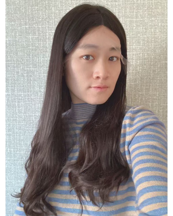 24" Virgin European Natural Brown Lace Top Wig with Silk Liner & Bottom Waves