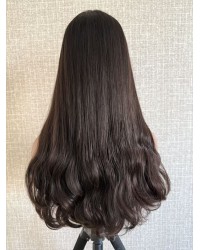 24" Virgin European Natural Brown Lace Top Wig – OLOKEY WIGS 24 inch Virgin European Natural Brown lace top wig with silk liner and bottom waves