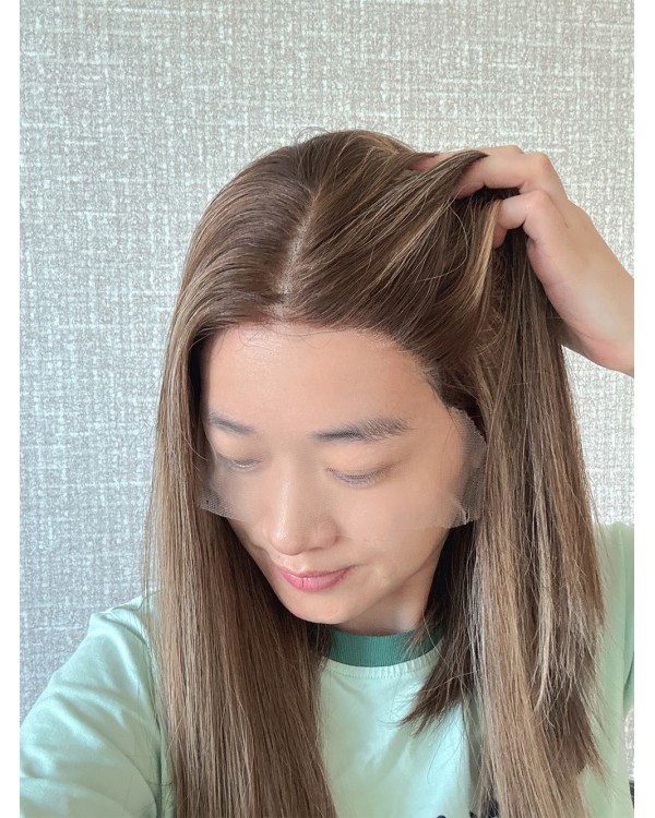 18" Mocha Honey Melt Lace Top Wig – 4/6/8/16# Dimensional Blend, Virgin Mongolian Hair
