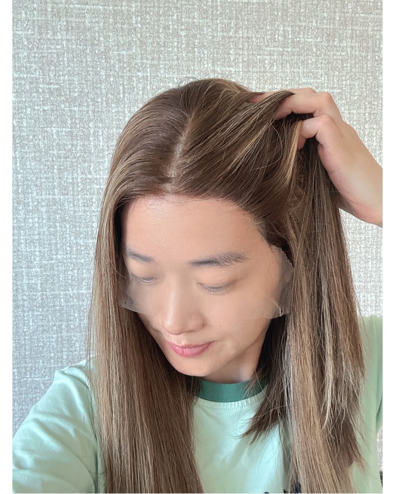 18" Mocha Honey Melt Lace Top Wig – Virgin Mongolian Hair 18 inch Mocha Honey Melt Virgin Mongolian Hair Wig – Swiss Lace with Bleached Knots