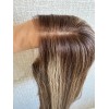 18 inch Mocha Honey Melt Virgin Mongolian Hair Wig – Swiss Lace with Bleached Knots