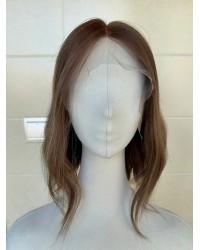 Stock-14” Lace Top Virgin Slavic Hair Brunette Balayage  blend Color Luxury Wig