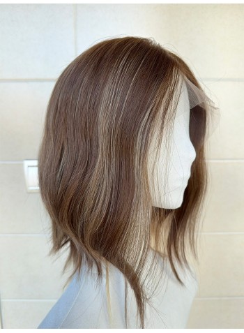Studio Ready |14” Lace Top Virgin Slavic Hair Brunette Balayage  blend Color Luxury Wig 