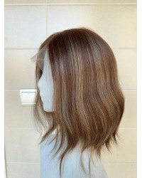 Stock-14” Lace Top Virgin Slavic Hair Brunette Balayage  blend Color Luxury Wig