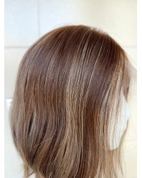 Stock-14” Lace Top Virgin Slavic Hair Brunette Balayage  blend Color Luxury Wig