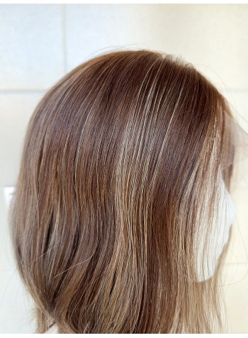 Studio Ready |14” Lace Top Virgin Slavic Hair Brunette Balayage  blend Color Luxury Wig 