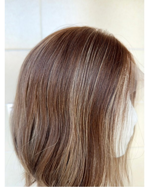 Studio Ready |14” Lace Top Virgin Slavic Hair Brunette Balayage  blend Color Luxury Wig 