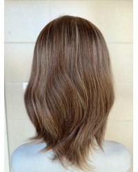 Stock-14” Lace Top Virgin Slavic Hair Brunette Balayage  blend Color Luxury Wig