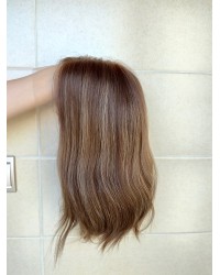 Stock-14” Lace Top Virgin Slavic Hair Brunette Balayage  blend Color Luxury Wig