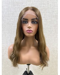 20" Warm Honey Mocha Brown Virgin Slavic Lace Top Wig on Mannequin
