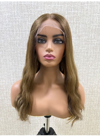 20" Luxury Lace Top Warm Honey Mocha Brown Virgin Slavic Wave Hair Wig, Kosher wigs 