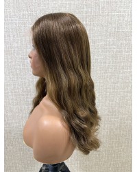 20" Warm Honey Mocha Brown Virgin Slavic Lace Top Wig on Mannequin
