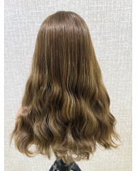20" Warm Honey Mocha Brown Virgin Slavic Lace Top Wig on Mannequin