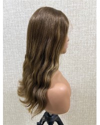 20" Warm Honey Mocha Brown Virgin Slavic Lace Top Wig on Mannequin