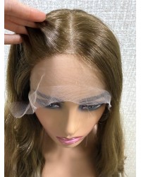 20" Warm Honey Mocha Brown Virgin Slavic Lace Top Wig on Mannequin