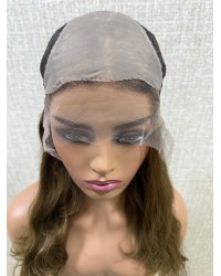 20" Warm Honey Mocha Brown Virgin Slavic Lace Top Wig on Mannequin