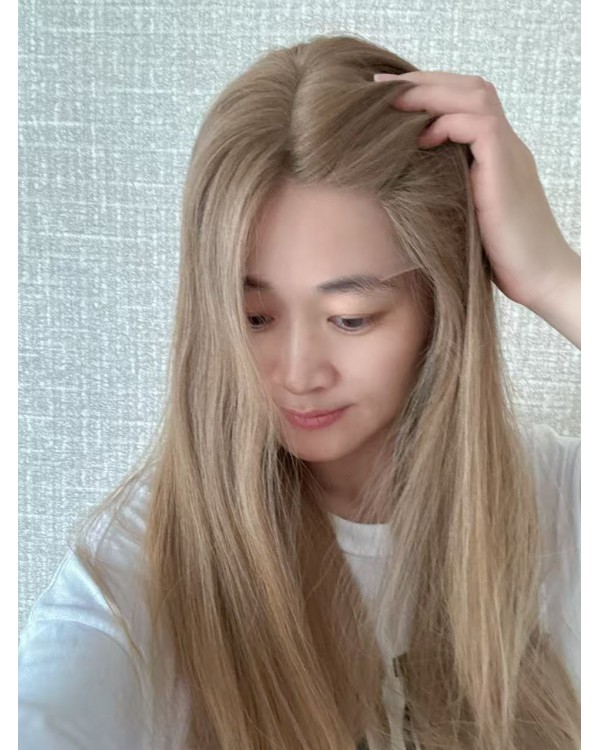 22" Champagne Beige Radiance Brazilian Hair Lace Top Wig 