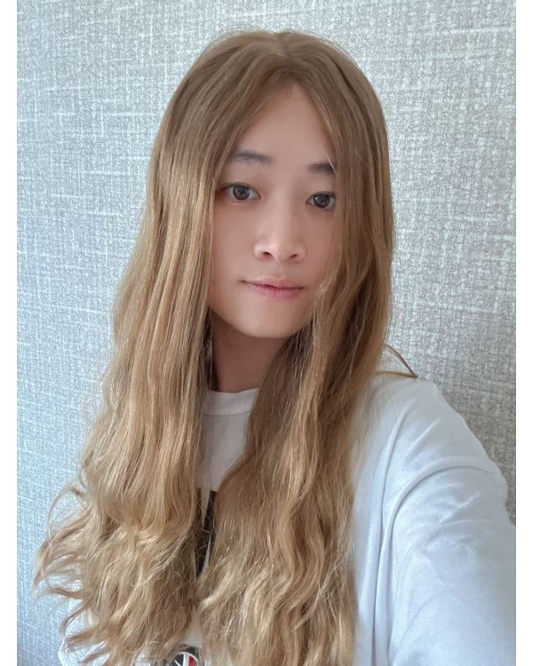 24" Luxury Champagne Beige Elegance Brazilian Wave Hair Lace Top Wig 