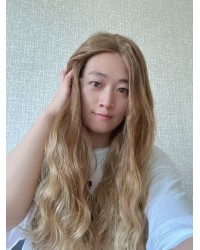 24" Lace Top Champagne Beige Brazilian Wave Wig