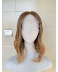 16 inch lace top Virgin Slavic hair light ash brown to creamy beige ombre luxury wig