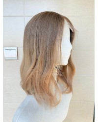 16 inch lace top Virgin Slavic hair light ash brown to creamy beige ombre luxury wig
