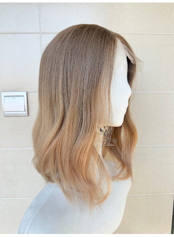 Studio Ready Lace Top Virgin Slavic Hair Light Ash Brown to Creamy Beige Ombre Luxury Wig