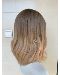 16 inch lace top Virgin Slavic hair light ash brown to creamy beige ombre luxury wig